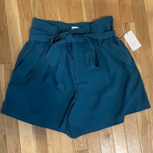 A New Day Tie High Rise Utility Paperbag Shorts - Teal